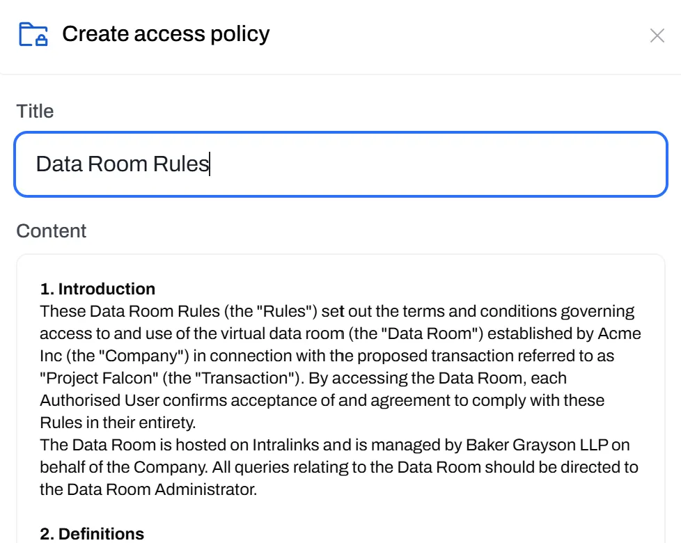 Access policies configuration