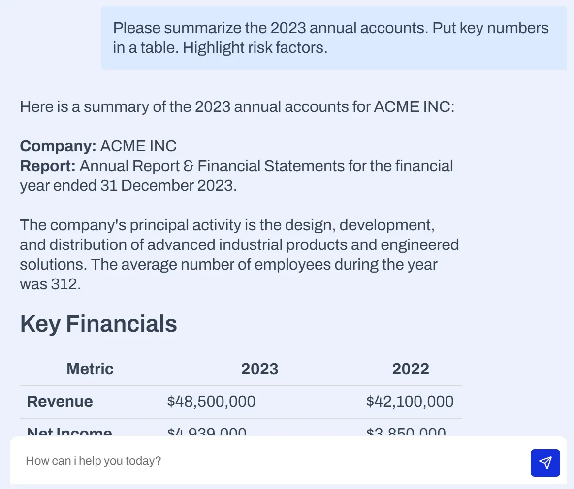 AI document assistant interface